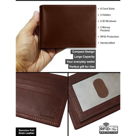 Men's Leather Wallet RFID Wallet Slim Bifold Wallet - Picture 2 of 5